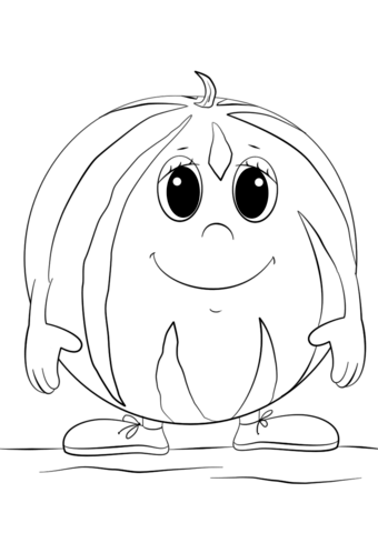 Cartoon Watermelon Character Coloring Page